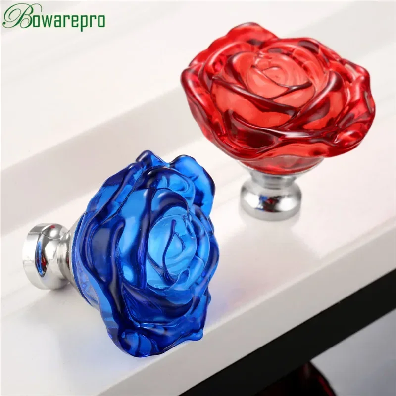 Furniture Interlocking Hardware - Bowarepro 50MM kryształowa róża szklany uchwyt